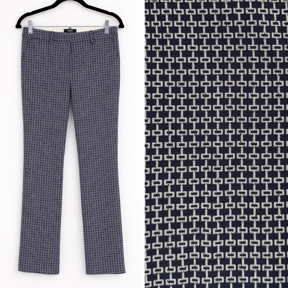 Seventy Venezia Trousers Pants Sz 42 Navy Geometric Tailored Slim Stretch Career